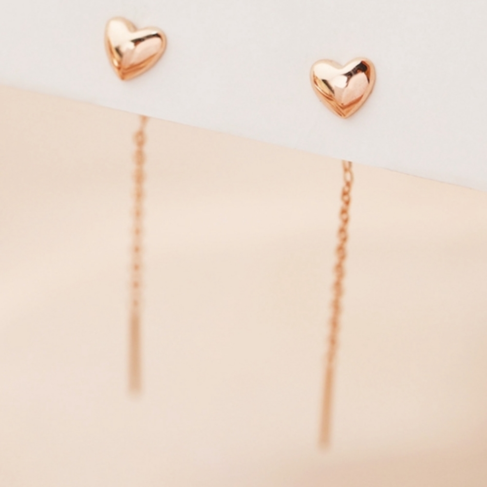 Rose Gold Tone Long Heart Dangle Earrings - Picture 2 of 2